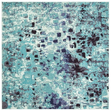 SAFAVIEH Madison Candelario Abstract Polka Dots Area Rug, Turquoise/Navy, 3' x 3' Square