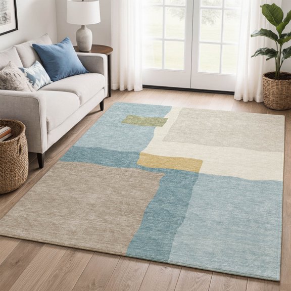 Addison Rugs Mayfield Premium Machine Washable Transitional Stripes Teal Rectangle Rug, 10' x 14'