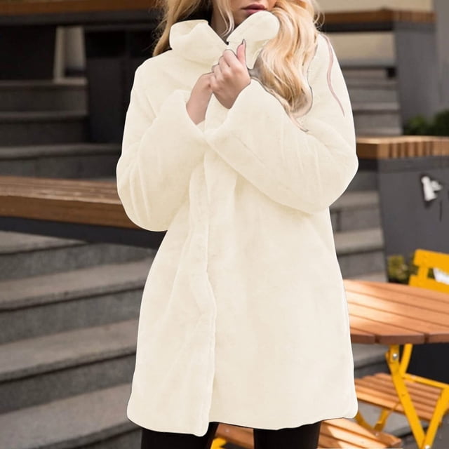 EGNMCR Manteau à Manches Longues pour Femmes, Manteau Décontracté Sans Capuche à Manches Longues & Vestes Femmes Hiver Manteau Faux Uni Chaud Manteau Long Décontracté Manteau d'Extérieur à Manches Longues pour Femmes Manteau