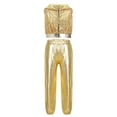 thumbnail image 2 of inlzdz Girls Hip-Hop Jazz Modern Dance Sets Sleeveless Sparkly Sequins Hooded Crop Top with Metallic Pants Gold 8, 2 of 7
