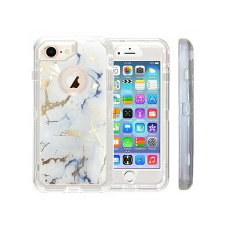 Clear Case Anti-Shock Durable Protective TPU Bumper Marble Phone Case for iPhone 8/7/6- Silver