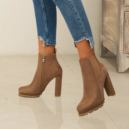 

Women‘s Pointed Toe Short Boots Tound Toe Side Zipper Chunky Heeled Platform Ankle Boots Women‘s Footwear