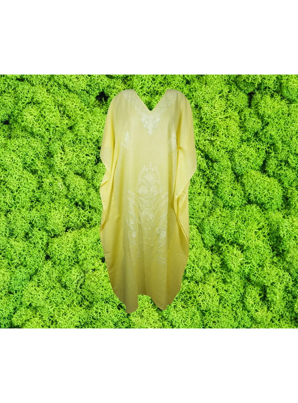 Elegant Yellow Maxi Kaftan Dress, embroidered Kaftan Oversize Bohemian Caftan, L-2XL One size
