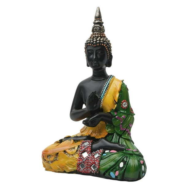 Estatua de Buda de resina tailandesa, pequeña estatua de meditación Feng Shui tailandesa, figura para Verde amarillo