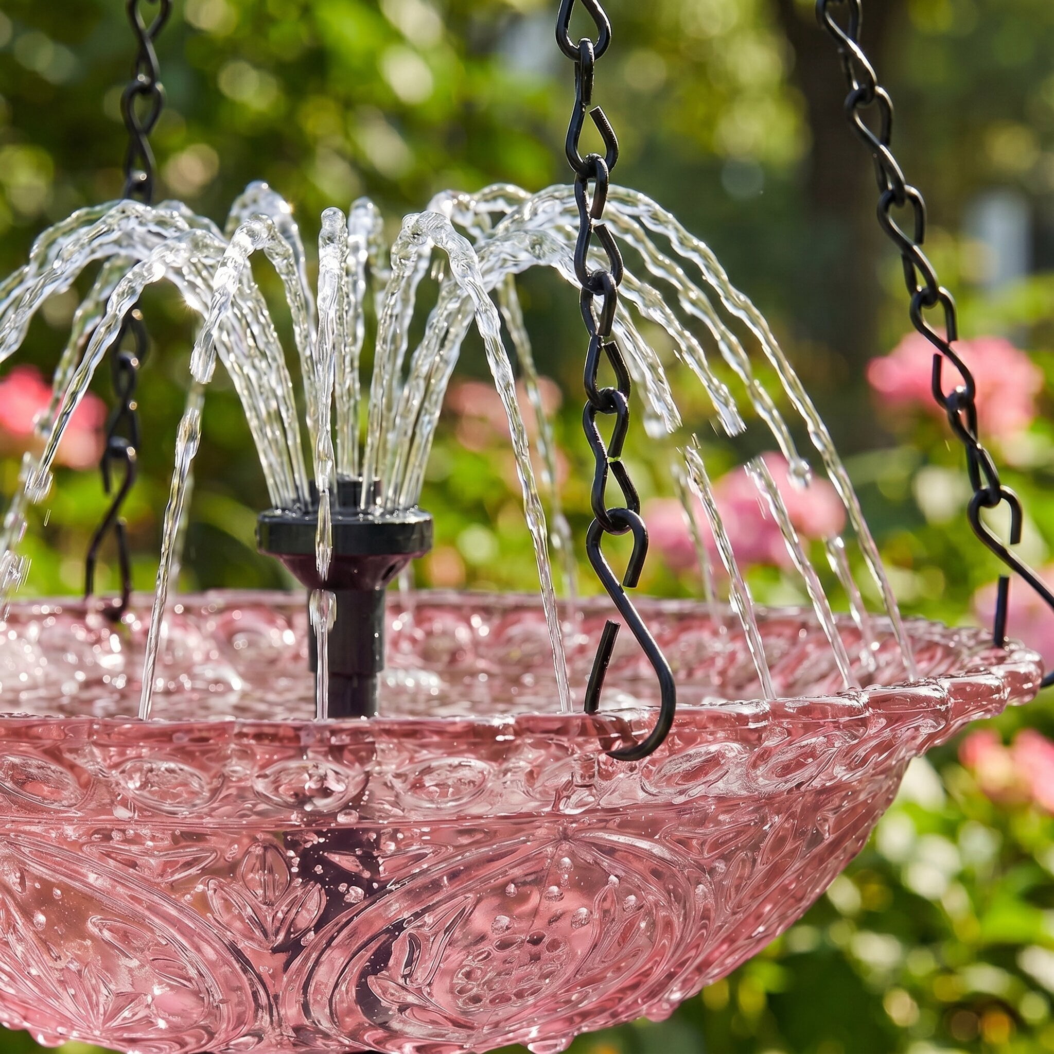 Fuebueo Solar Powered Hanging Bird Bath with Floating Fountain, Durable Birdbath for Outdoor Garden Decor, Hummingbird Bath with Solar Water Pump, Red