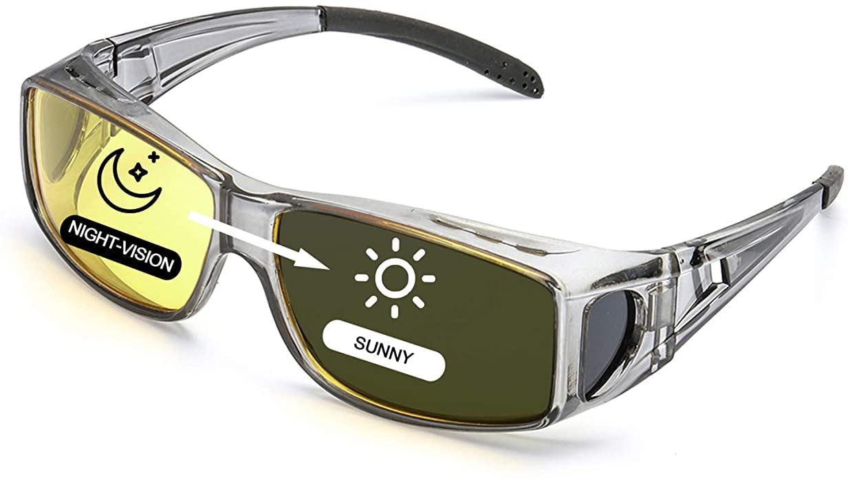 LVIOE Wrap Around Night-Vision Glasses, Fit Over Prescription Glasses with  HD Polarized Yellow Lens Night-Driving Glasses