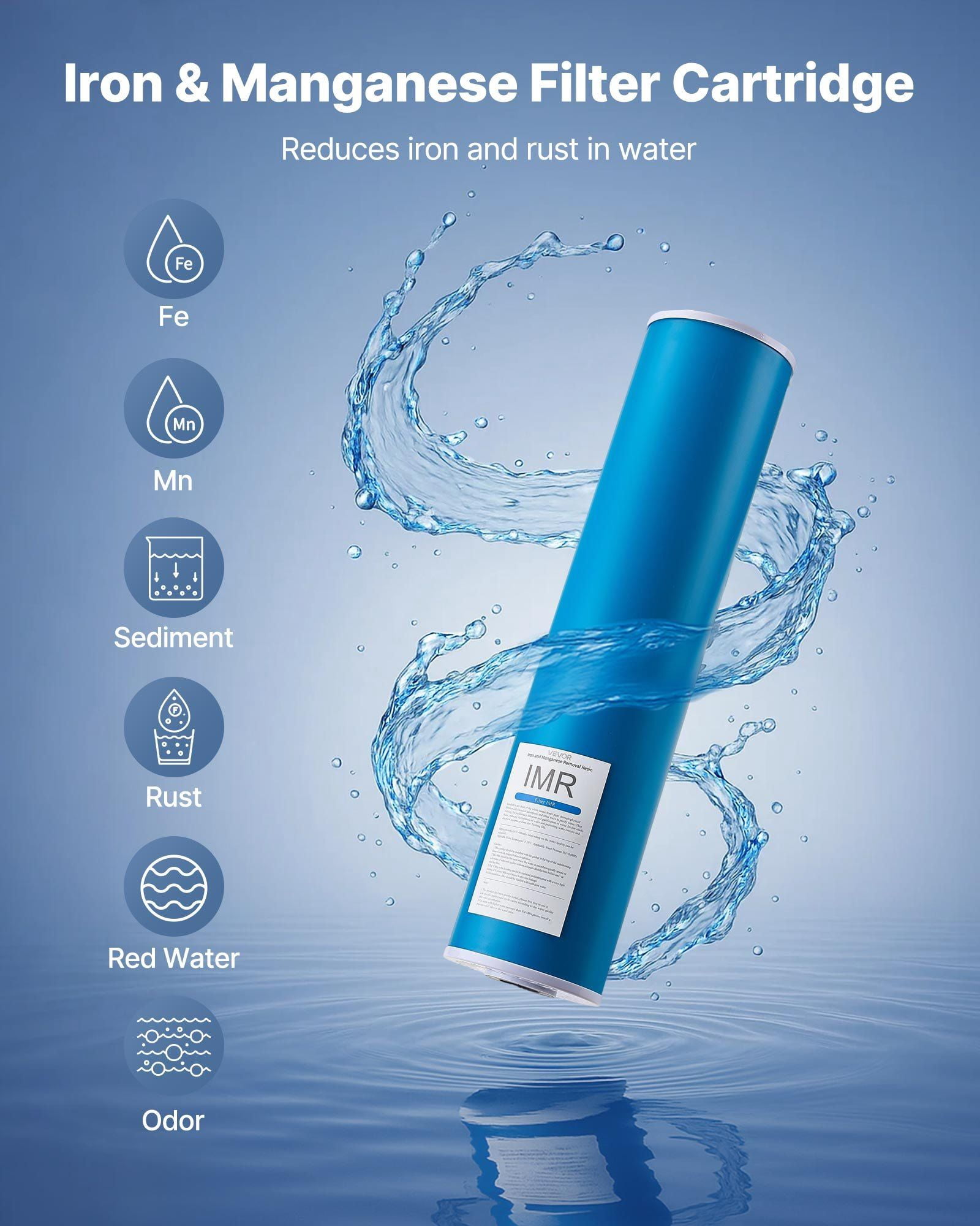 Whole House Water Filter Replacement Cartridge 4.5 x 20 Inch Iron Manganese Reducing Filter for 3 Stage Home Water Filtration System Reduces Chlorine Bad Taste Odor