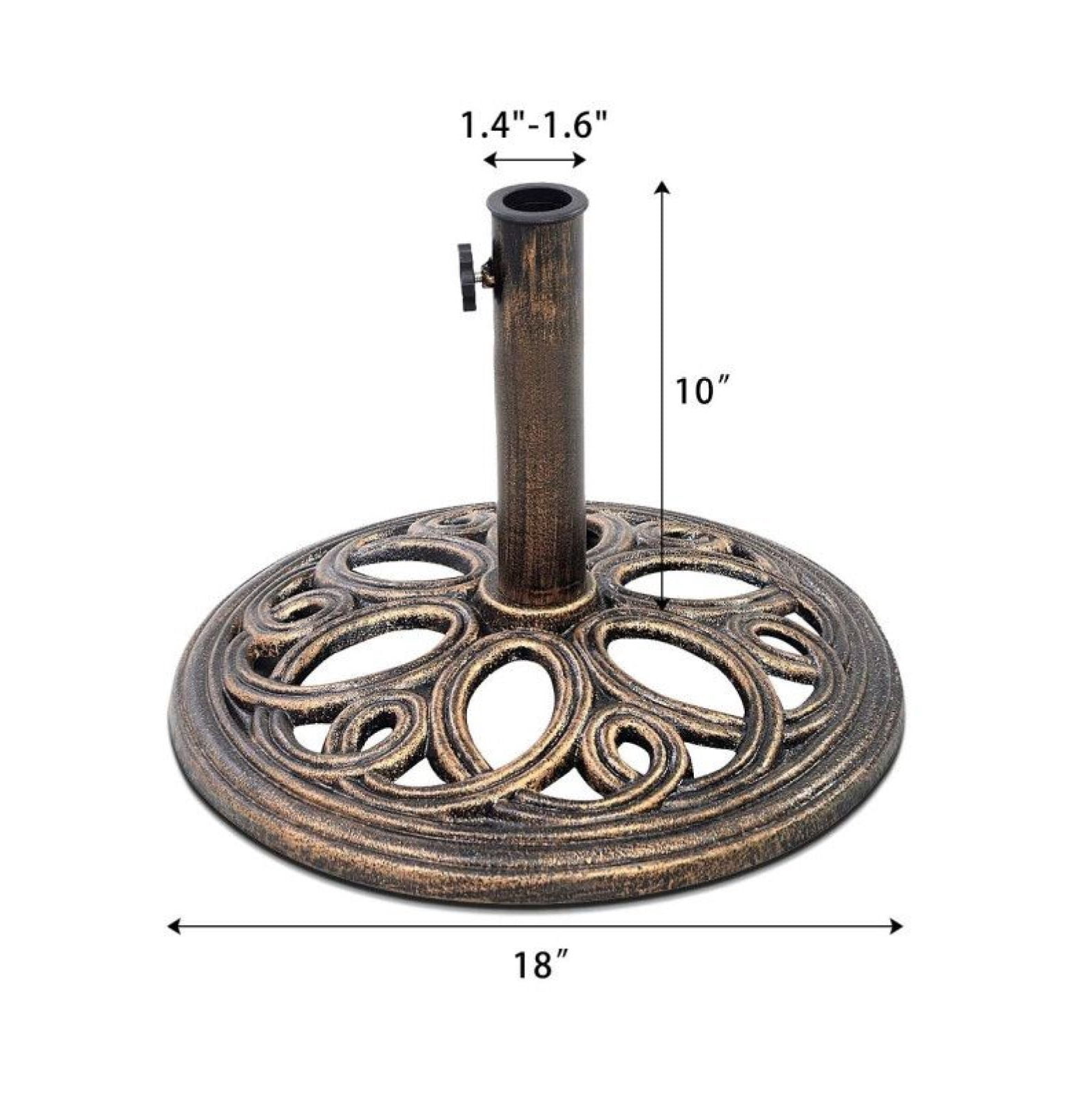 Umbrella Base, 17.75 Inch Round Bronze Patio Umbrella Stand - 23.6 lbs Heavy Duty Cast Iron Base for Garden, Backyard, Poolside