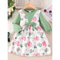 thumbnail image 2 of Bagilaanoe Little Girl Spring Dress Toddler FloralPrint Long Sleeve A-line Princess Dresses 3T 4T 5T 6T 7T Kids Patchwork Skirt, 2 of 9