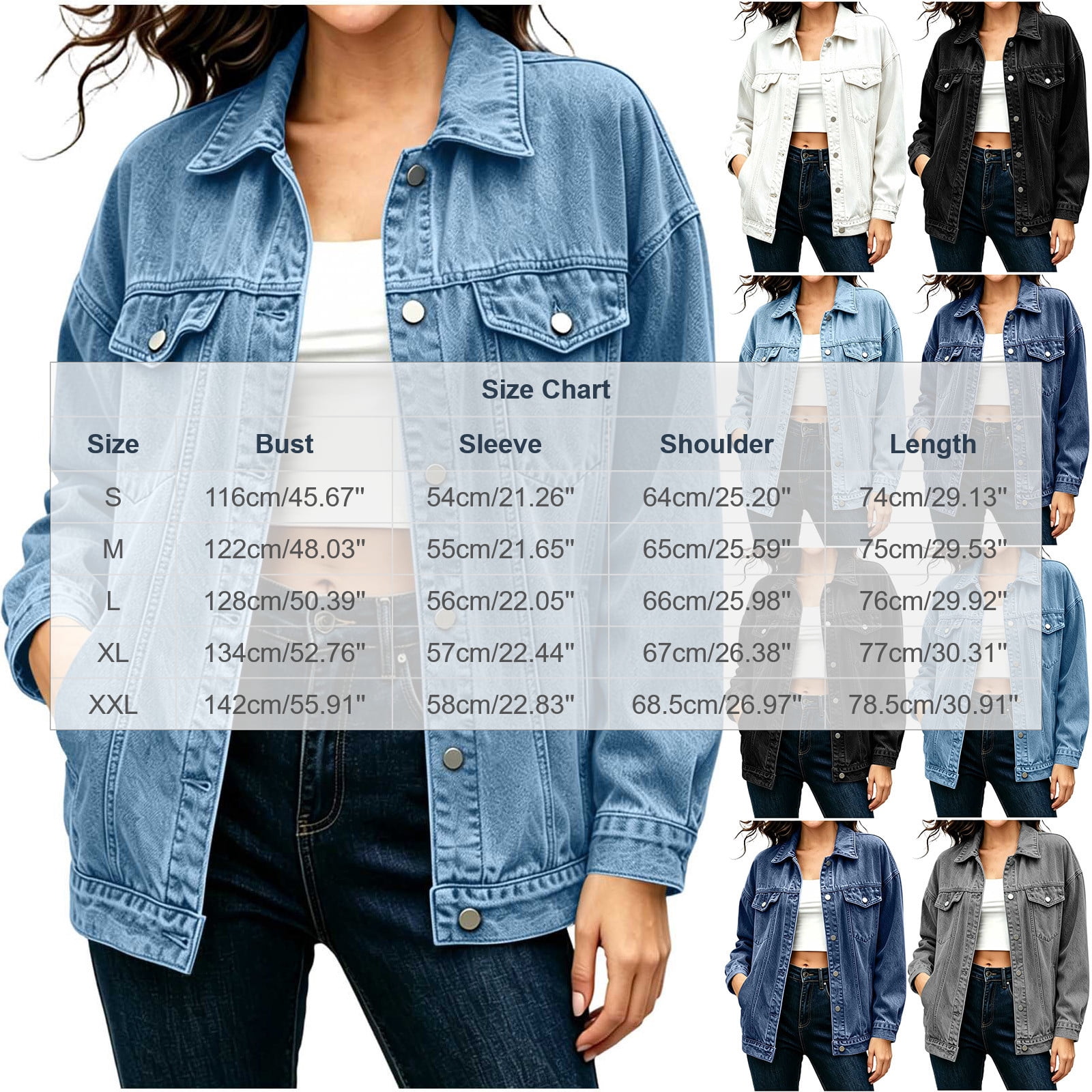 Vmvidoty Womens Stretch Button Down Long Sleeve Pockets Denim Jean Trucker Jacket White 2XL