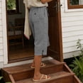 thumbnail image 5 of UAMVSH Bermuda Shorts for Women Knee Length Casual Drawstring Linen Shorts Button Side Split Summer Beach Shorts with Pockets, 5 of 7