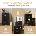 thumbnail image 2 of SELOOYE 3 in 1 Vanity Desk, Compact Vanity with 3 Drawers, Makeup Desk with Flip-up 3 Colors Lighting Mirror and Cushioned Stool, Small Vanities Nightstand Perfect for Bedroom, Black, 2 of 7