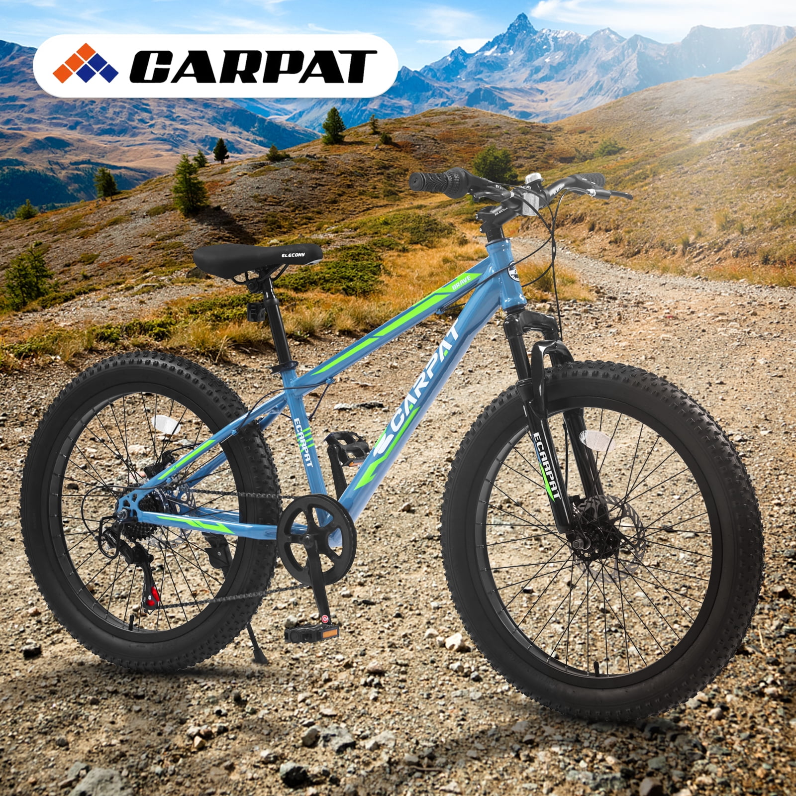 Ambifirner 24 Inch Fat Tire Bike Full Shimano 7 Speeds Mountain Bike, Dual Disc Brake,Snow Wide Tire Adult Bicycle Mountain Trail Bike, Urban Commuter City Bicycle