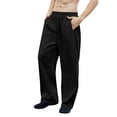 thumbnail image 2 of Ihhxva Men's Wide Leg Pants Elastic Waist Stretchable Loose Fit Casual Daily Wear Trousers Slacks - Black L, 2 of 7