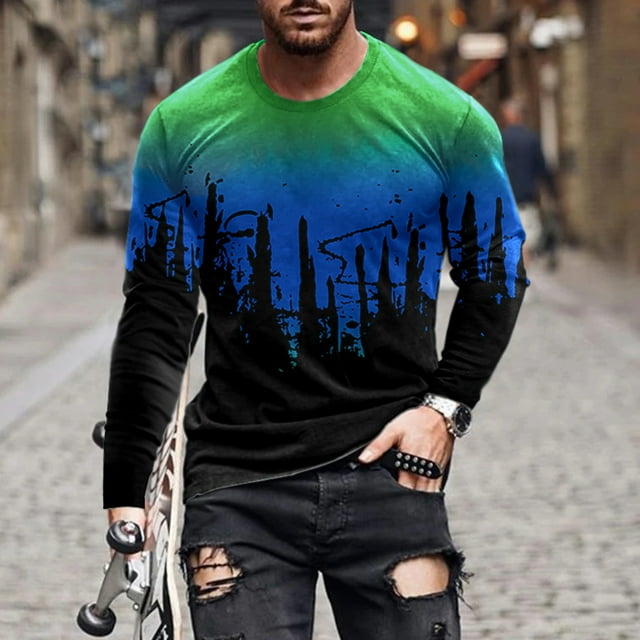 zanvin Hauts d'Été, Mode Homme Décontractée Chandail à Col Rond Imprimé T-Shirt à Manches Longues Blouse