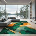 thumbnail image 2 of ODIKA 8'x10' Washable Area Rug Green Gold Abstract Marble Design Vibrant Symmetrical Fluid Swirling Veins for Dining Room, Large Office, Lounge, Non-Slip Chair-Friendly Mat, 2 of 7
