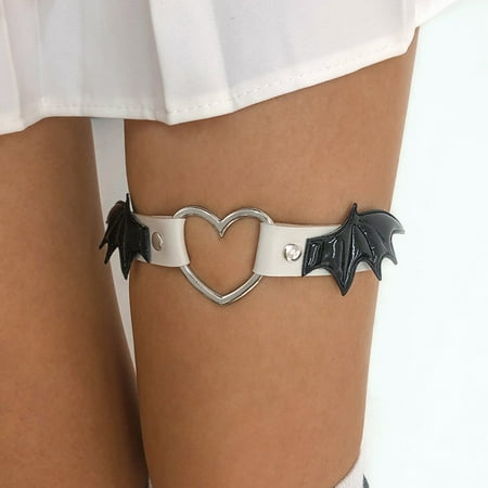 

Ziizwfa Heart Leg Garters Leather Harness Garter Belt Elastic Punk Thigh Ring Garter