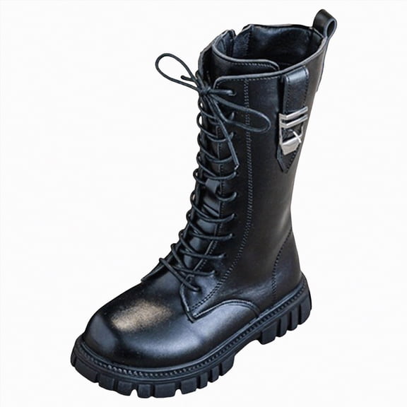 UngA Combat Boots for Girls Fall Shoes Lace Up Mid Calf Boots Cute Boot Pu Leather Waterproof Fashion Goth Cowboy Goth Side Zipper Girls Horse Riding Boots (Little Kid/Big Kid),Size 12.5