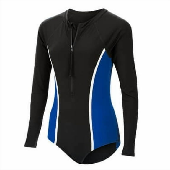 Dolfin Women's Aquashape Blocked Zip Front Mock Neck Long Sleeve Moderate One Piece 6Z00SLD