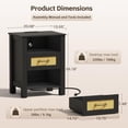 thumbnail image 3 of PetFurnishn 26.18" End Table with Charging Station and Rattan Drawers, Farmhouse Nighstand, Wooden Storage Bedside Table, Living Room, Bedroom(1, Black Oak), 3 of 9