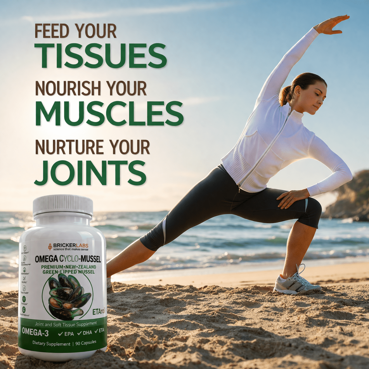 Bricker Labs Omega Cyclo - Mussel Joint Health Supplement, Premium New Zealand Green Lipped Mussel, Full Spectrum Omega Joint Supplements for Joint Health and Comfort, 90 Capsules