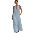 thumbnail image 2 of YMNXA Womens Summer Dress Sleeveless Halter Neck Solid Color Comfortable Loose Fit Dresses With Pockets For Casual Daily Wear,Blue,S, 2 of 4
