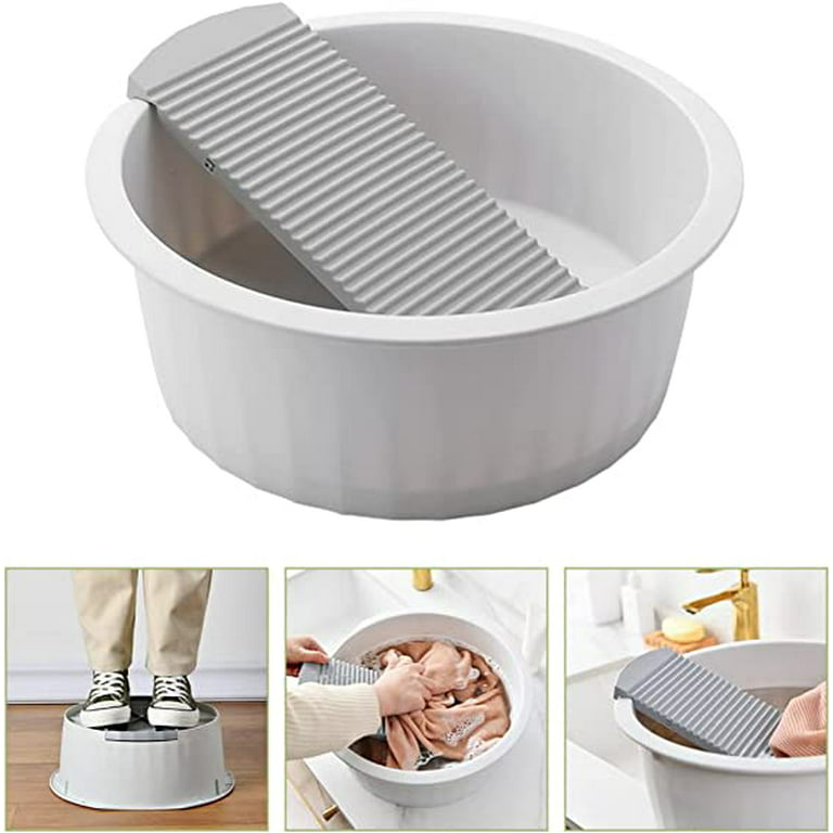 Laundry Wash Basin with Washboard: Washing Clothes Bucket Hand Wash Board  Plastic Basin for Laundry Japanese Laundry Tub for Diaper T Shirt  Underwear-Grey 