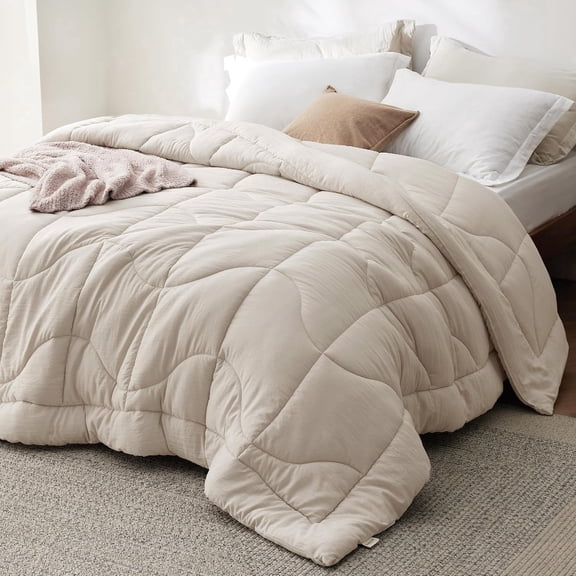 Queen Comforter - Comforters Queen Size for All Season, Ultra-Soft Down Alternative & Prewashed Duvet Insert with 4 Tabs - Machine Washable, Linen, 88x88 Inches