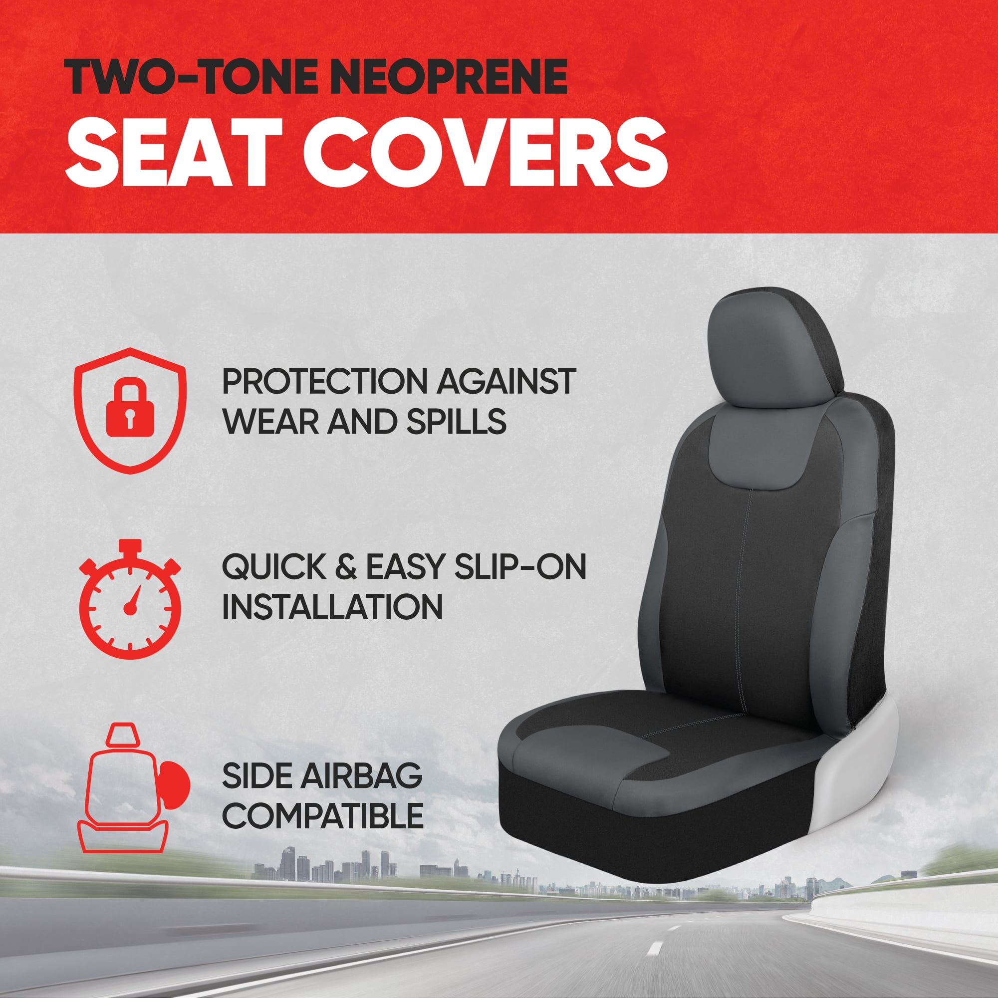 Motor Trend Premium Waterpoof Car Seat Covers for Front Seats, Gray - Universal Fit for Car Truck Van SUV