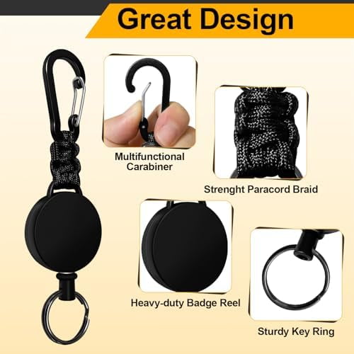 Retractable Keychain 4 Pieces Heavy Duty Carabiner Badge Holder Retractable Badge Reel ID Holder Extendable Key Ring Key Holder (Black + Green + Blue + Orange-Black)