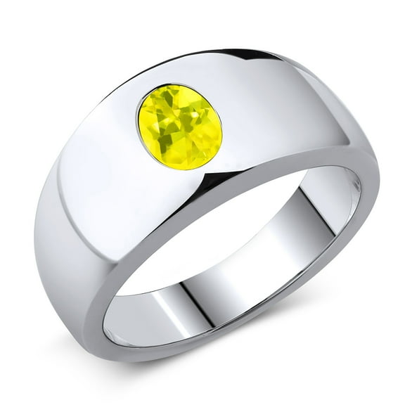 Gem Stone King Men's 925 Sterling Silver Canary Mystic Topaz Ring | 1.56 Cttw | Oval 8X6MM | Gemstone November Birthstone | Size 11