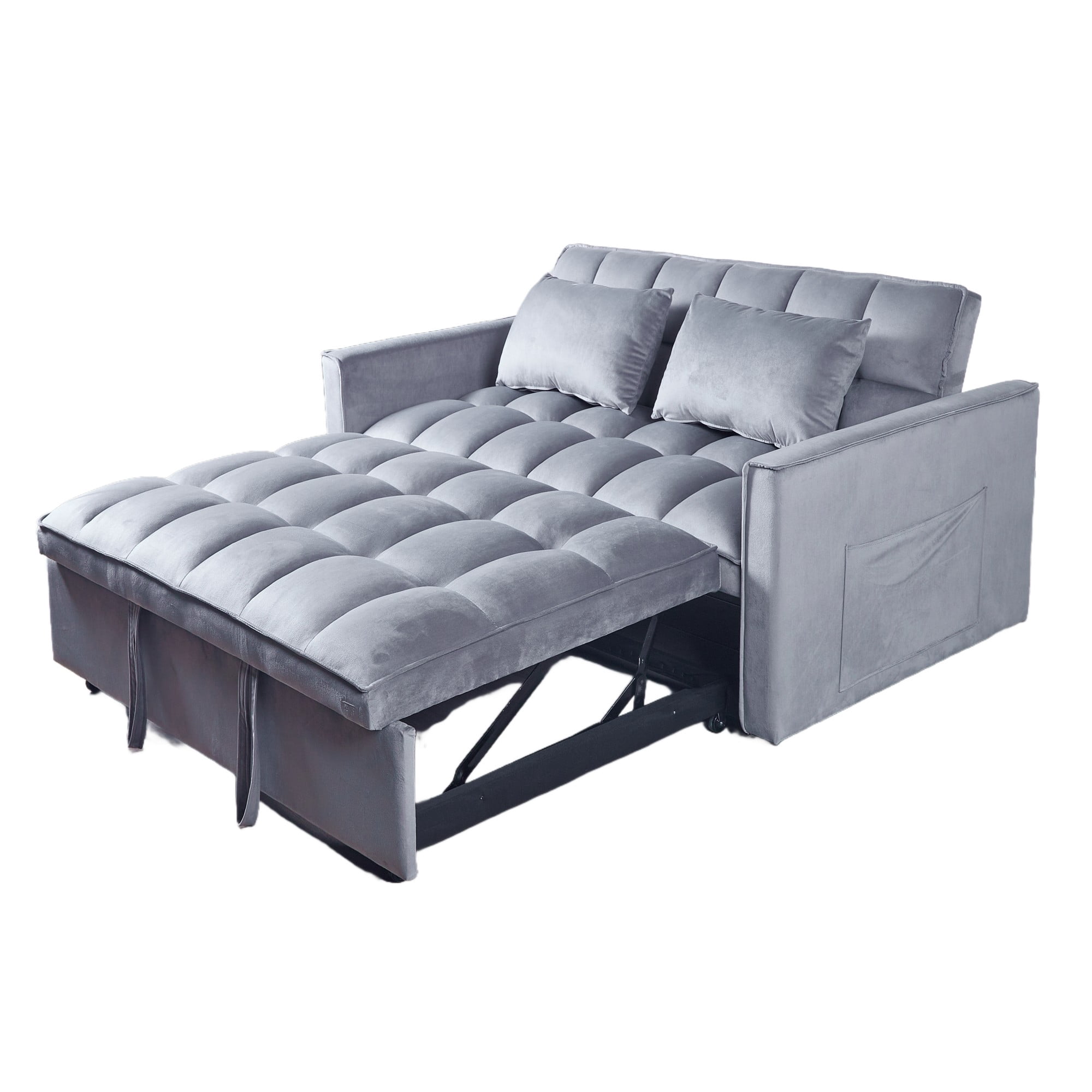 Gewnee 51.1 Inch Convertible Sofa Bed,Velvet Loveseat Sofa with Foldable Sofa Bed,Sleeper Sofa for Living Room or Office,Futon Sofa with Adjustable Backrest.Light Grey