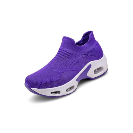 

Zodanni Womens Mens Sock Sneakers Slip On Running Shoe Platform Walking Shoes Unisex Flats Gym Non-Slip Wedge Purple 7