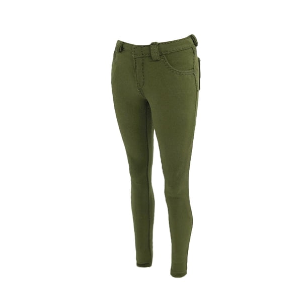 Pantalones casuales ajustados para mujer, escala 1:6, cosidos cuidadosamente a mano, de 12 pulgadas Verde