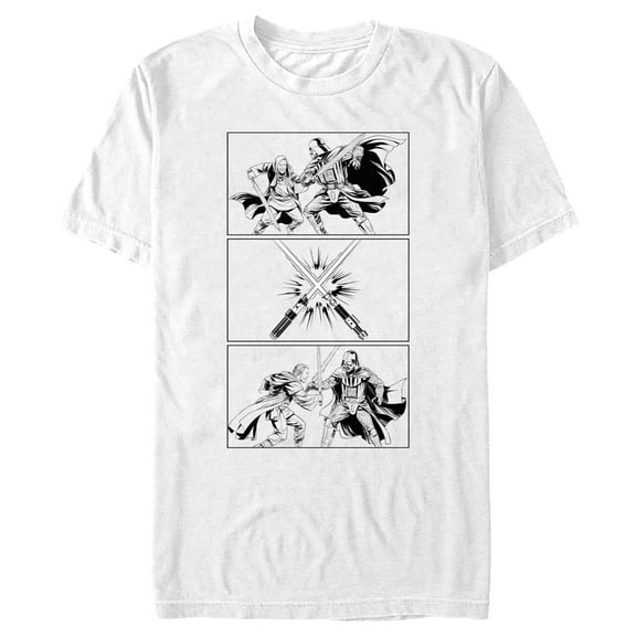 Men's Star Wars: Obi-Wan Kenobi Darth Vader vs Kenobi Sketch Panel Battle Graphic Tee White Small