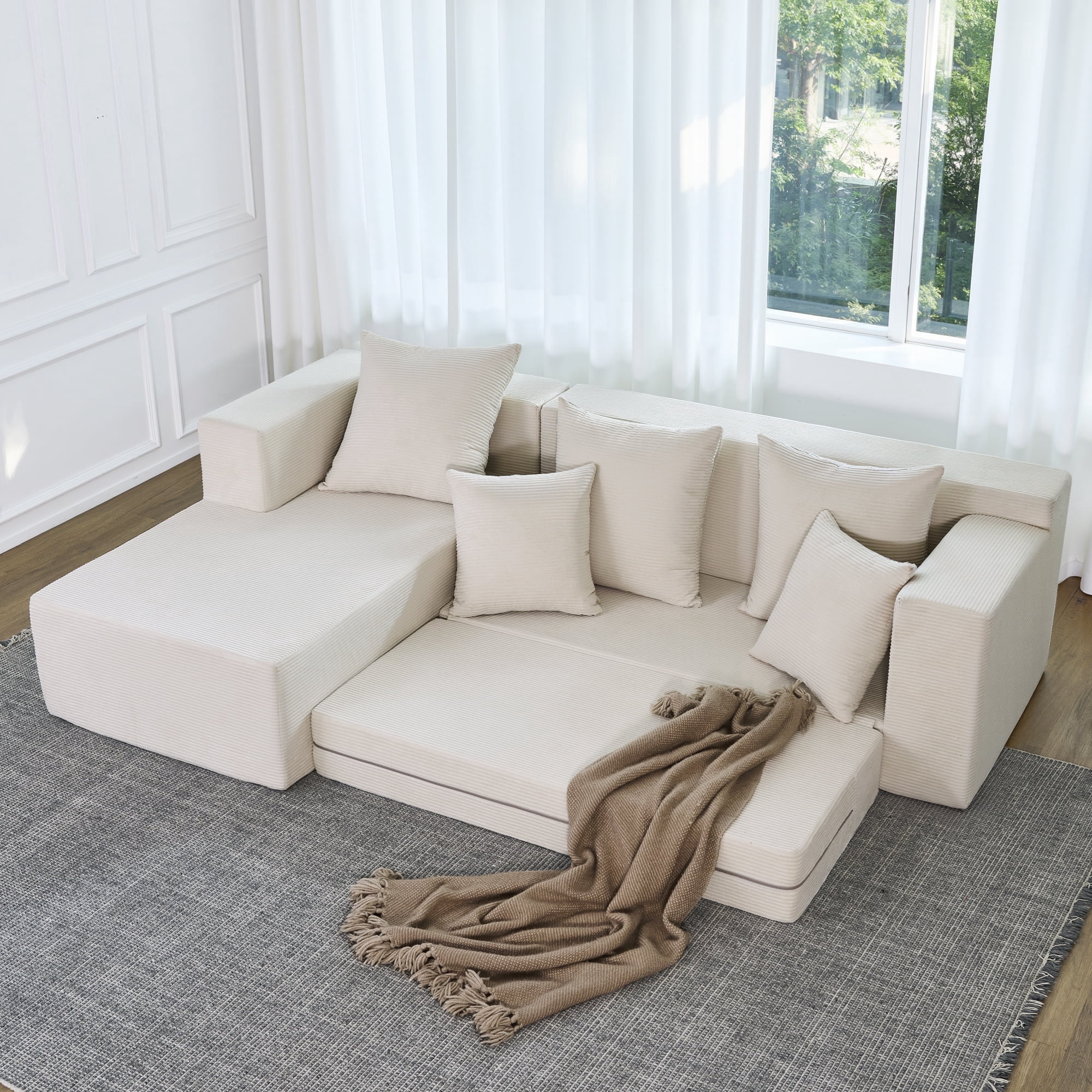 YINIX 106.5" Modular Sofa Couch for Living Room , Cloud L-Shaped  Sofa with Deep Seating Upholstered, Beige