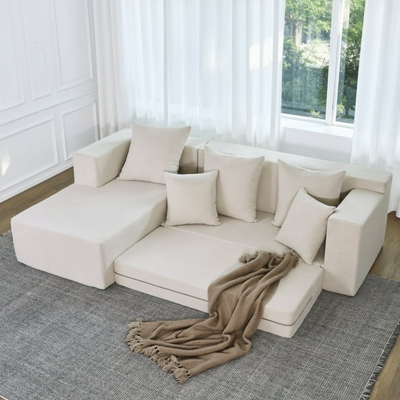 YINIX 106.5" Sectional Sofa for Living Room, L-Shaped Couch with Corduroy Fabric, No Assembly Required, Beige