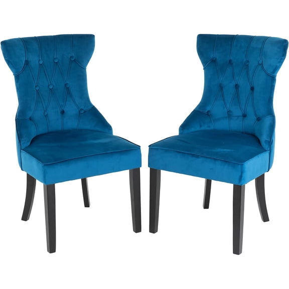 Dining Chairs Dining Room Chair Kitchen Chair of 2 Dining Metal Side Chairs Solid Wood Modern Tufted Upholstered Arm Side Chairs Set of 2 for Home Kitchen Bedroom Living Room,Blue