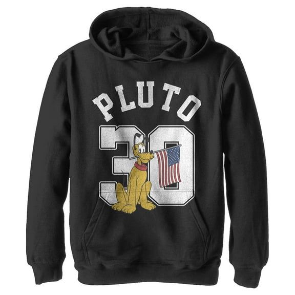 Boy's Mickey & Friends Pluto 30 American Flag  Pull Over Hoodie Black Small