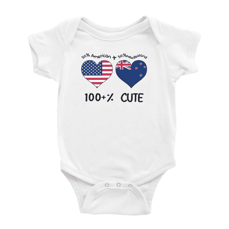 

50% New Zealand + 50% American = 100+% Cute Baby Bodysuit Newborn Clothes Outfits (White 12-18 Months)