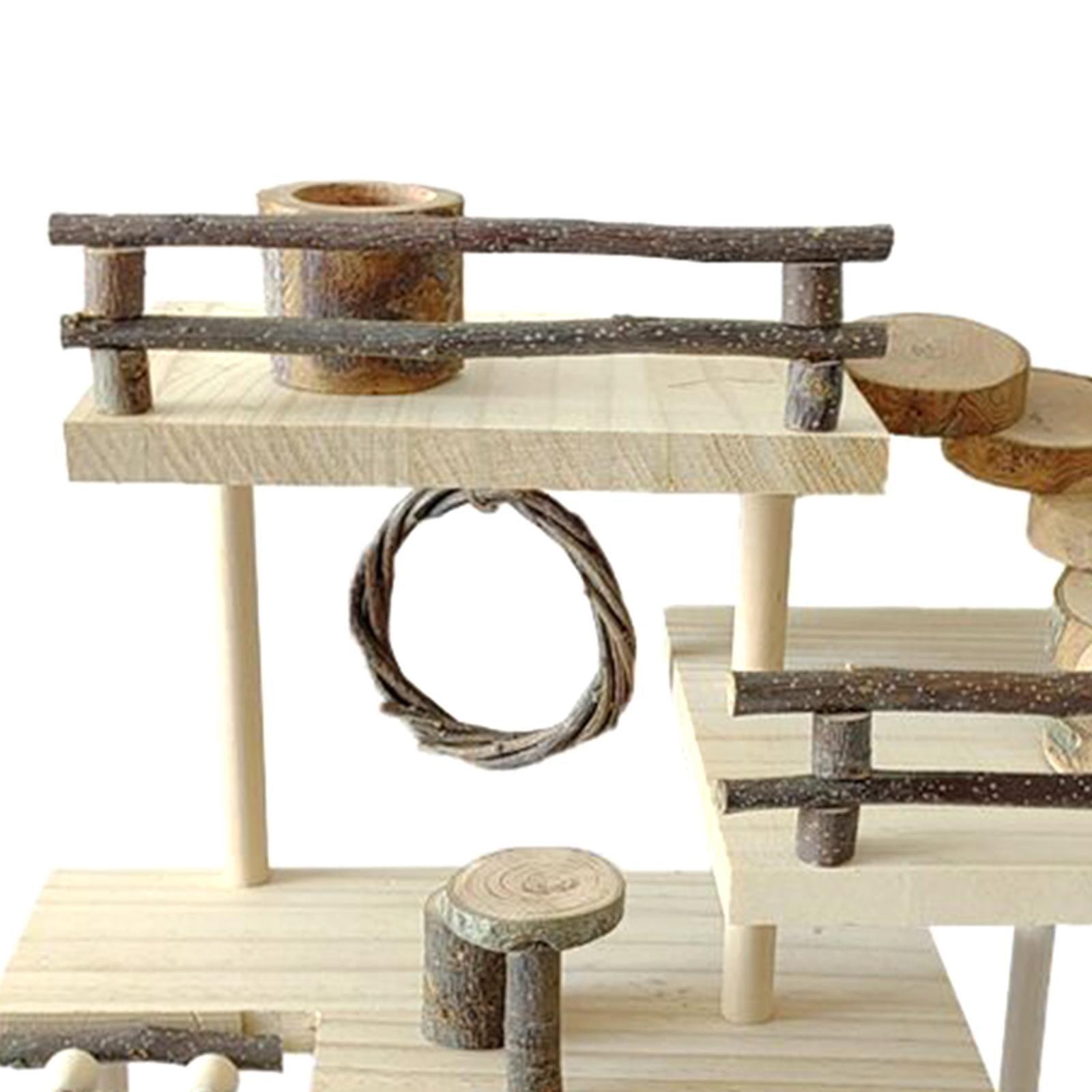EHJRE 3 Layers Hamster Toy, Climbing Ladder Stand Table Habitat with Fence Platform for Climbing Pets Activity Set Squirrel Exercise Small Animals