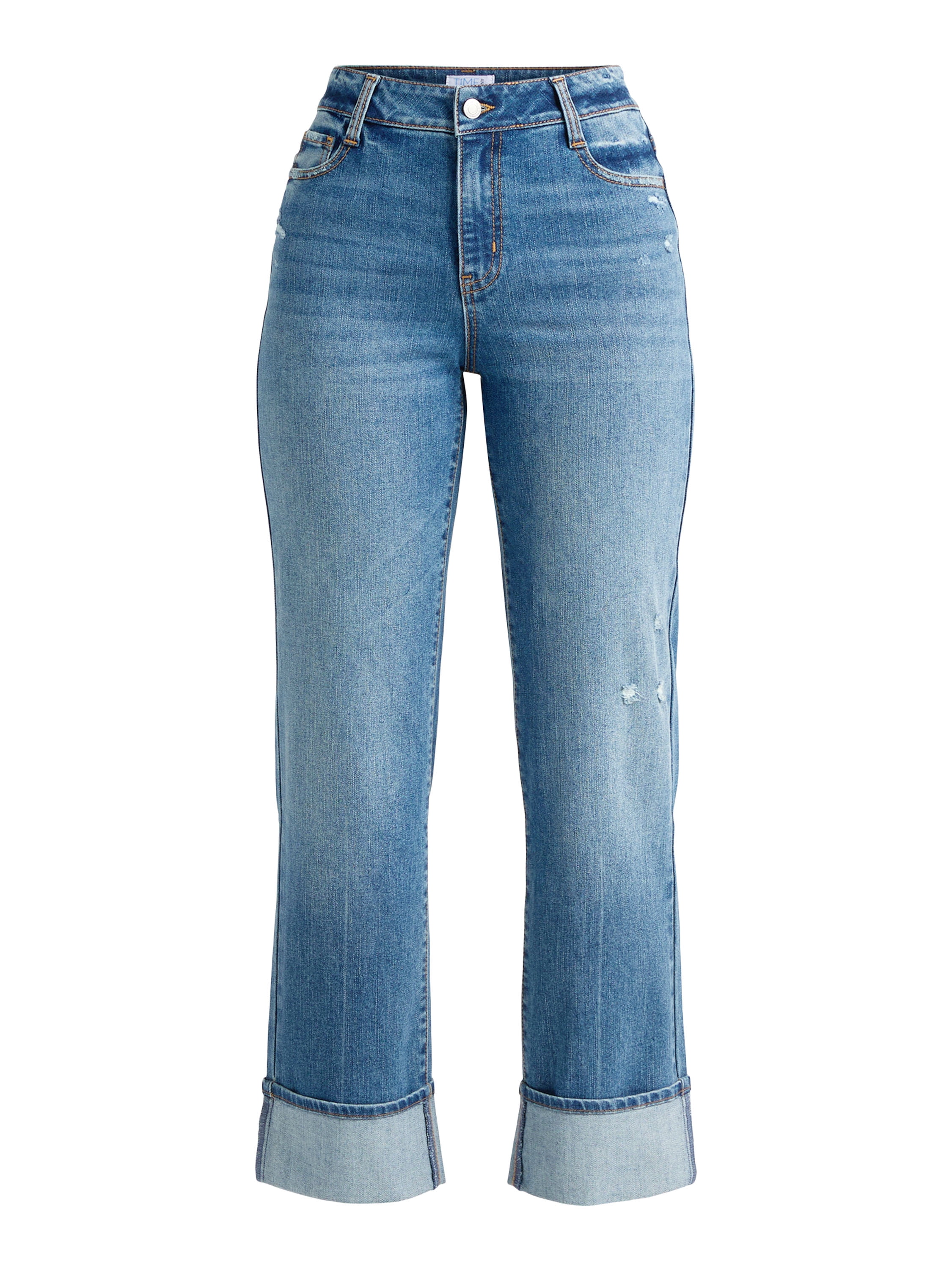 Time and Tru Women's High Rise Straight Leg Cuffed Jeans, 29" Inseam, Sizes 2-20