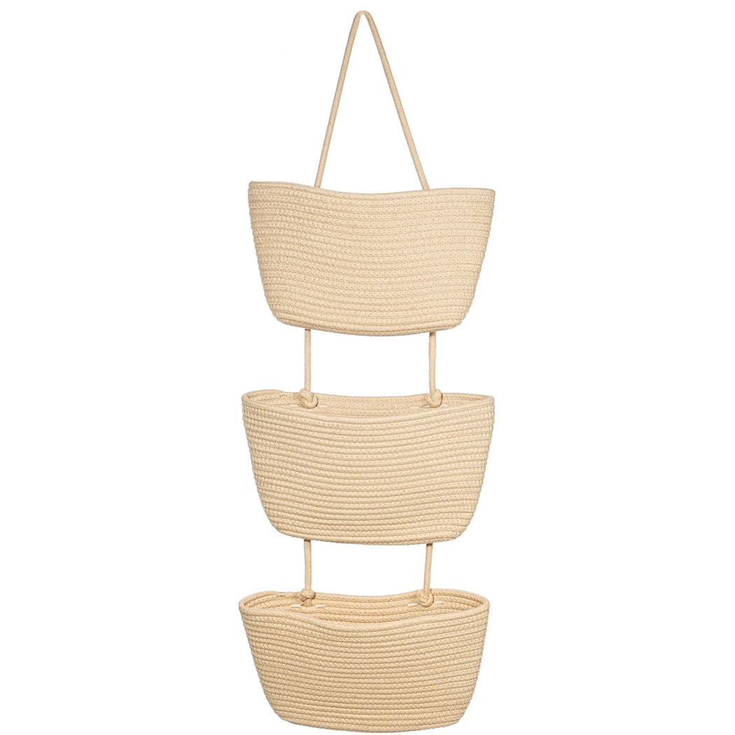 3 Tier Hanging Baskets, Hanging Fruit Baskets, Over The Door Hanging Baskets Large Wall Basket, Storage Organizer Basket for Nursery Living Room Bedroom Kitchen