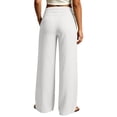 thumbnail image 5 of Women's Low Rise Cotton Linen Pants Casual Dressy Wide Leg Tie Pants Solid Color Boho Slacks with Pockets White M, 5 of 7
