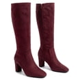 thumbnail image 4 of BLISSFUL STEP Knee High Boots Square Toe Chunky Heel Tall Boots Side Zipper Long Boot Burgundy 6, 4 of 8
