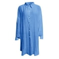 thumbnail image 4 of Button Down Blouses for Women Plus Size Long-Sleeved Over Shirts Cotton and Linen Tops V-Neck Tunic Loose Fit Shift Dress, 4 of 5