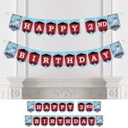 Big Dot of Happiness 2nd Birthday Railroad Party Crossing - Chugga Chugga Two Two - Steam Train Second Party Bunting Banner Decor - Happy 2nd Birthday