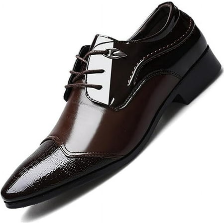 Men s Vintage Cap Toe Dress Shoes Formal Business Casual Lace Up Oxford Suit Tuxedo Patent Leather Shoes for Men