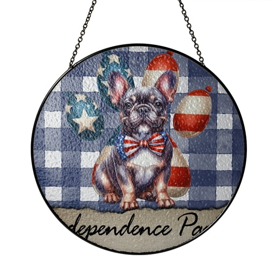 Patriotic French Bulldog 4th of July Independence Paws Stained Glass Suncatcher Dog Lover Gifts Window Hanging Sign Decor - 02010