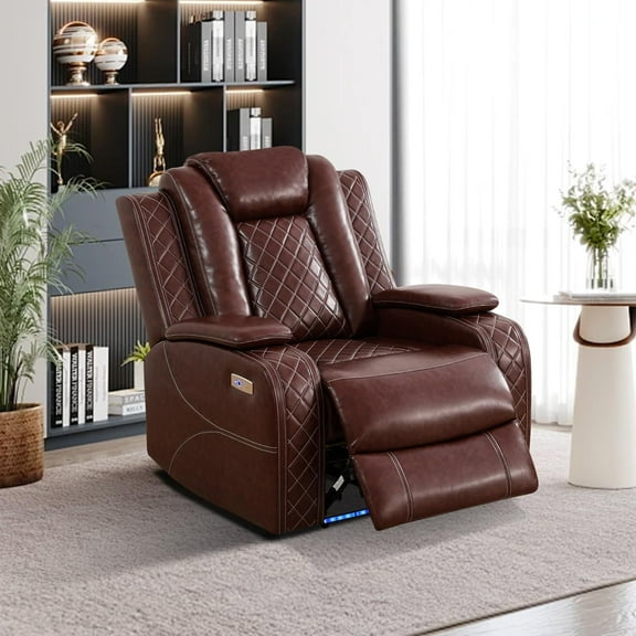 UNEEDE Power Recliner Sofa Set, Modern Leather Reclining with LED Lights/Storage Console/Cup Holders/Reading Lights/Wireless Charging/USB Port for Living Room Home Theater APT Chair